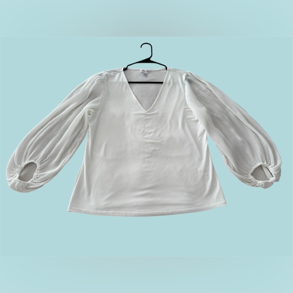 Calvin Klein Women’s Beige Blouse V-neck  Long Sleeves Size:L